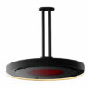 Modern black pendant light with a circular design and warm LED lighting, ideal for contemporary home decor.