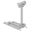 Adjustable metal bracket for TV mounting, featuring a vertical support and base plate with multiple screw holes for secure installation.