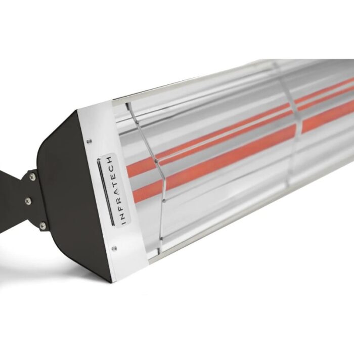 Infrared heater from Infratech featuring a sleek design with red heating elements, ideal for outdoor patios and heating large spaces efficiently.