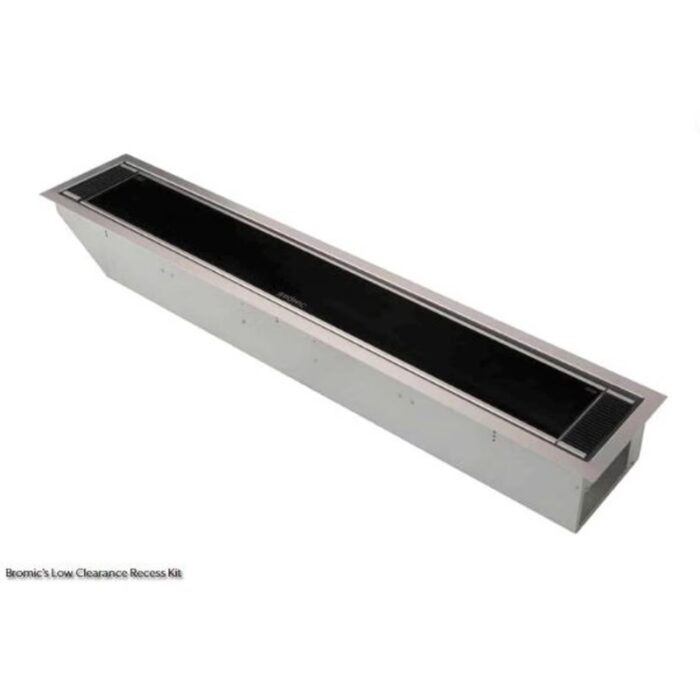 Low clearance recess kit with a sleek stainless steel design, featuring a black insert for efficient heating and modern aesthetics. Ideal for outdoor or indoor spaces.