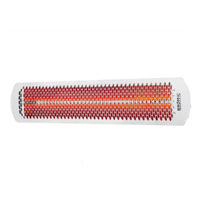 Bromic electric patio heater with a sleek design and red heating elements for efficient outdoor heating.