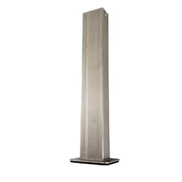 Sleek stainless steel outdoor post, designed for modern lighting or signage applications, featuring a sturdy base for stability.