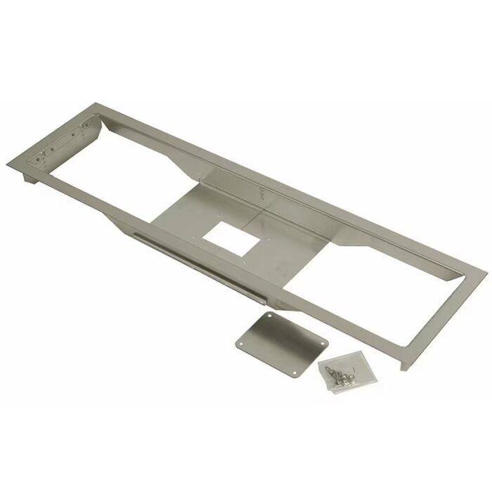 Stainless steel mounting frame with hardware for secure installation of appliances or fixtures.