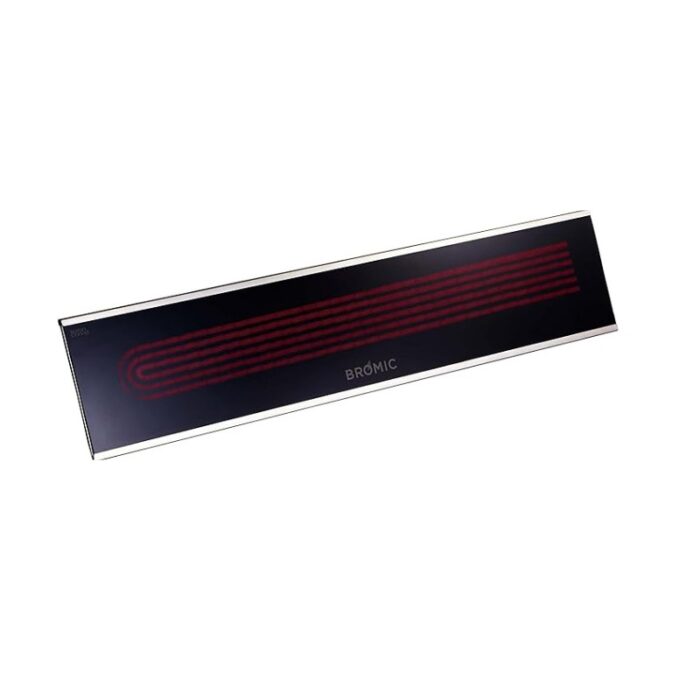 Bromic electric heater with a sleek black design and red heating element, ideal for outdoor and indoor heating solutions.