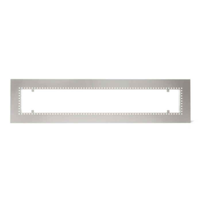 Metallic mounting bracket with perforated edges, designed for secure installation of equipment or fixtures.