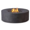 Modern round outdoor fire pit with flames and decorative stones, perfect for cozy gatherings and enhancing backyard aesthetics.