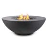 Modern outdoor fire pit with a sleek black design and vibrant flames, perfect for backyard gatherings and ambiance.