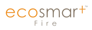 Ecosmart Fire logo featuring modern typography and a flame icon, representing eco-friendly fire solutions.