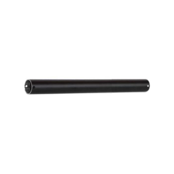 Black metal pipe with holes, suitable for various construction and DIY projects.