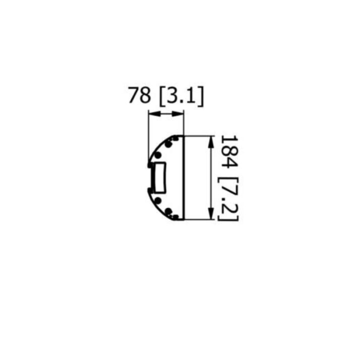 Technical drawing of a component with dimensions 78 mm by 184 mm, featuring a detailed side view and measurements in millimeters.