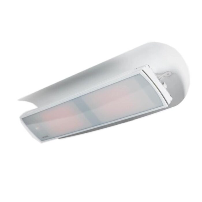 Ceiling-mounted infrared heater with a sleek white design, ideal for energy-efficient heating in residential or commercial spaces.