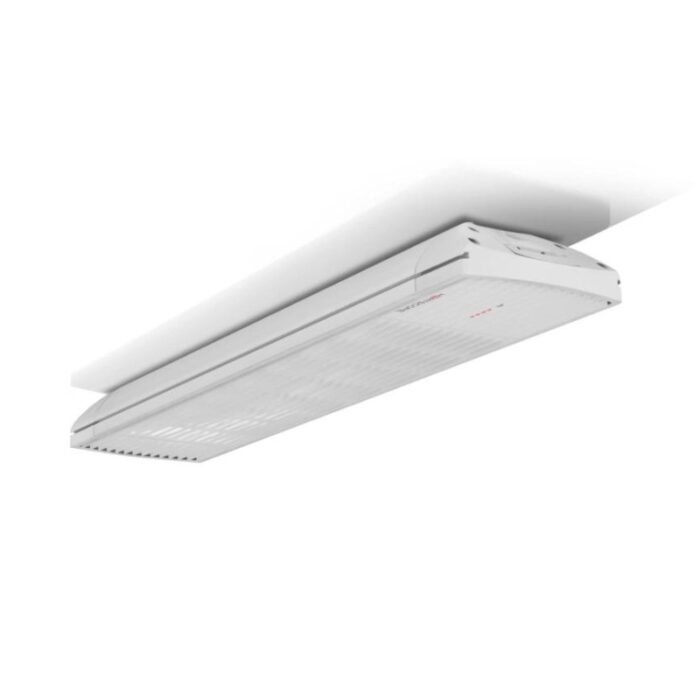 Ceiling-mounted LED light fixture with a sleek white design, ideal for modern indoor spaces.