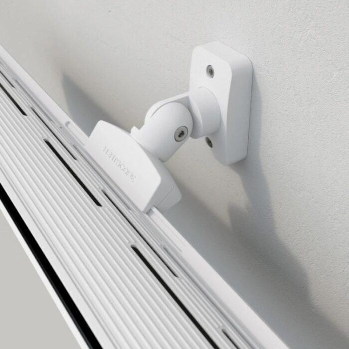 White wall-mounted camera bracket with adjustable joint, designed for secure installation and optimal positioning.