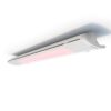 Ceiling-mounted infrared heater with a sleek design and red heating element, ideal for efficient home heating.