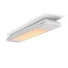 Ceiling-mounted infrared heater with a sleek white design, featuring a warm light panel for efficient heating. Ideal for indoor and outdoor spaces.