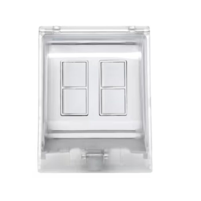 Clear plastic switch panel with four square buttons for electrical control.