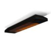 Ceiling-mounted infrared heater with a sleek black design and glowing orange heating element.