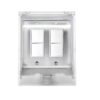 Modern wall switch panel with four buttons in a sleek silver finish, set in a transparent cover.