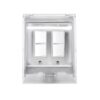 Clear plastic electrical switch panel with four square buttons.
