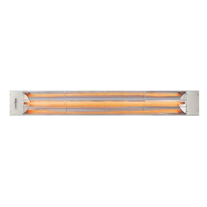 Electric infrared heater with a sleek design, featuring multiple heating elements and a stainless steel finish, ideal for outdoor or indoor heating solutions.
