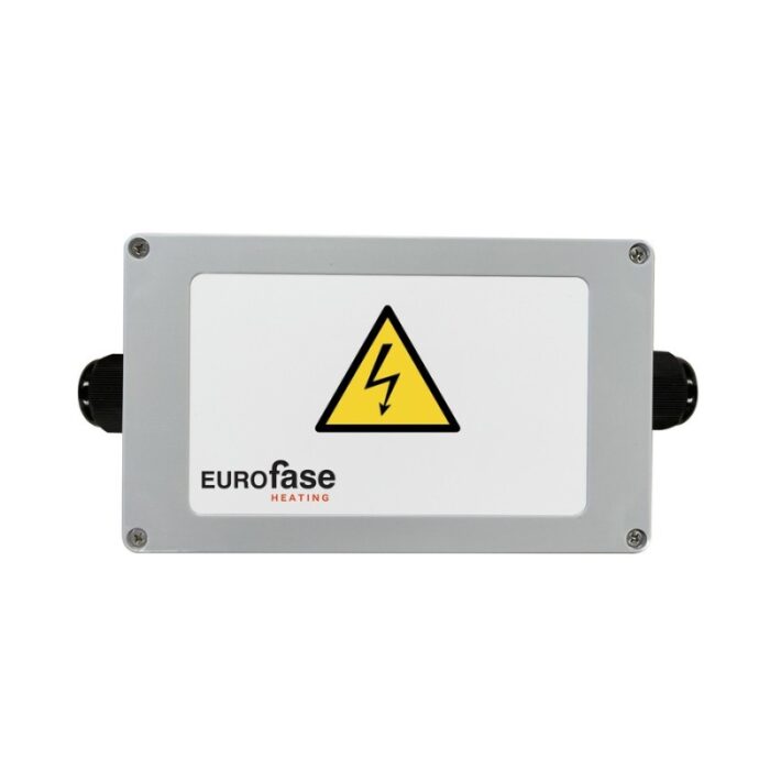Electric heating control box by Eurofase with warning symbol for electrical hazard.
