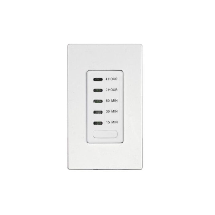 Digital timer switch with options for 15 minutes, 30 minutes, 60 minutes, 2 hours, and 4 hours. Ideal for energy-efficient lighting control.