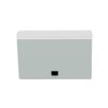 Gray electrical junction box with a white lid and a black access point at the bottom. Ideal for housing electrical connections.