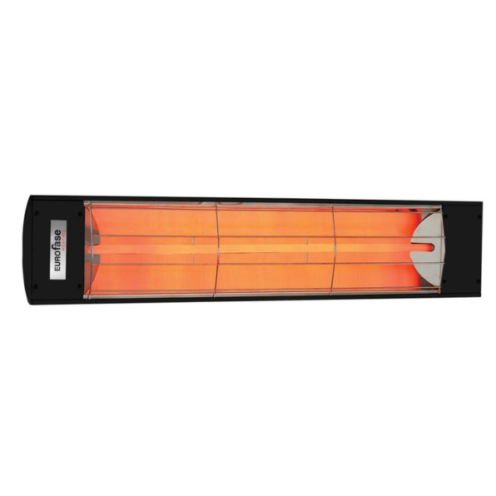 Infrared heating lamp with a sleek black design and glowing orange heating elements, ideal for outdoor and indoor heating solutions.