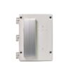 White electronic device with aluminum heat sink, designed for efficient cooling and performance.