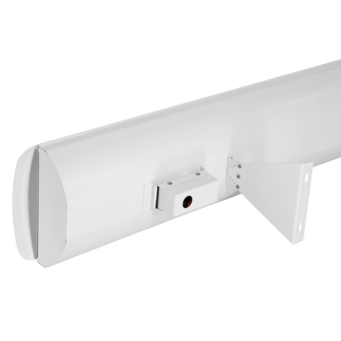 White LED light fixture with a mounting bracket, designed for efficient illumination in various settings.
