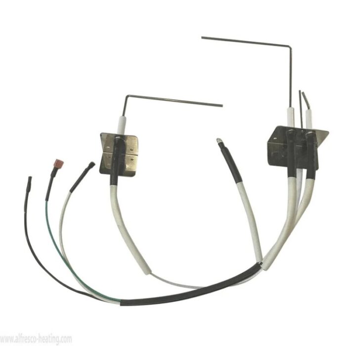 Heating element assembly with wires and connectors for outdoor patio heaters.