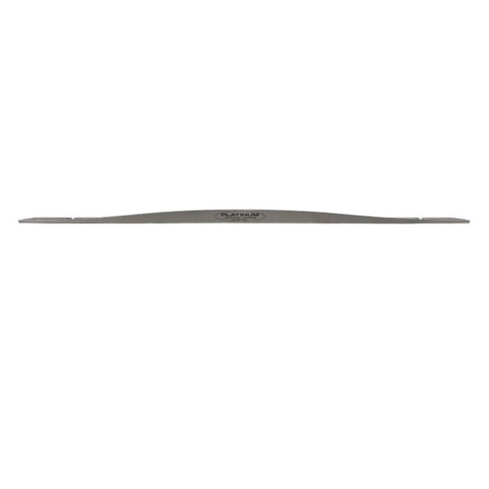 Stainless steel nail file with a curved design, featuring a Platinum brand logo, ideal for professional nail care.
