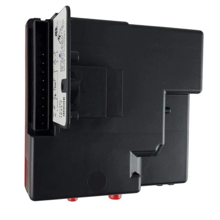 Black electronic control unit with connector and label, used in automotive applications for diagnostics and performance tuning.