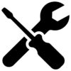 Black silhouette of a wrench and screwdriver crossed, symbolizing tools and repair.