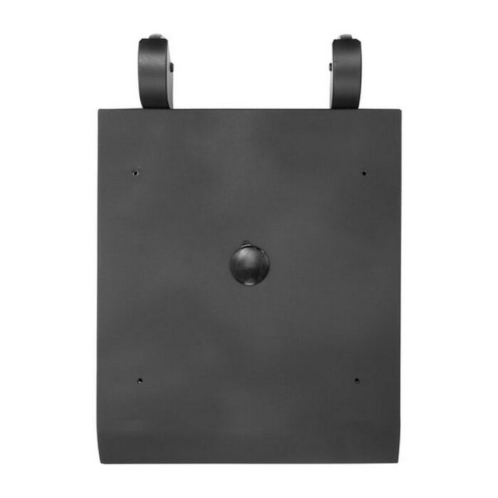 Black metal wall sign with a round knob and two top-mounted hanging brackets, suitable for home decor or business signage.