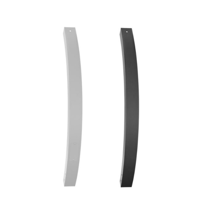 Curved metal brackets in matte black and matte white finish, ideal for modern shelving and decor.