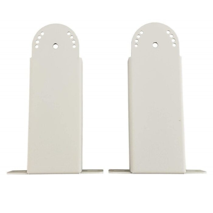 White metal brackets with multiple mounting holes for easy installation, ideal for shelving or organizational projects.