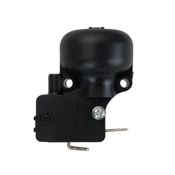Black dump switch for HVAC systems, rated 250VAC 15A, designed for reliable performance and safety.
