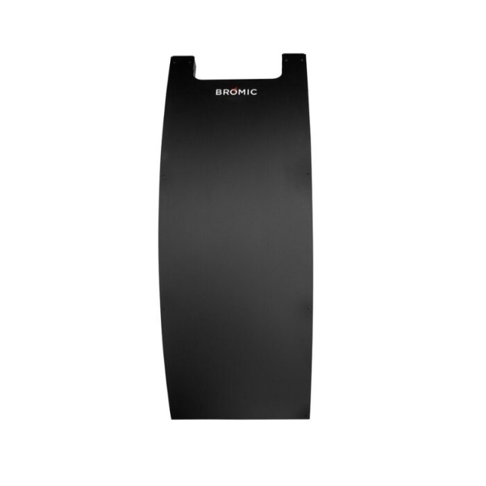 Bromic black curved heating panel for outdoor use, designed for efficient heat distribution and stylish aesthetics.