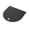 Black plastic paint scraper with a rounded edge and a hole for hanging, ideal for smooth surface applications.