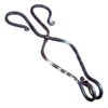 Handcrafted metal tongs with twisted design and decorative curled ends, ideal for cooking or serving.
