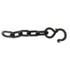 Black metal chain link with a hook, designed for heavy-duty use in securing items or machinery.