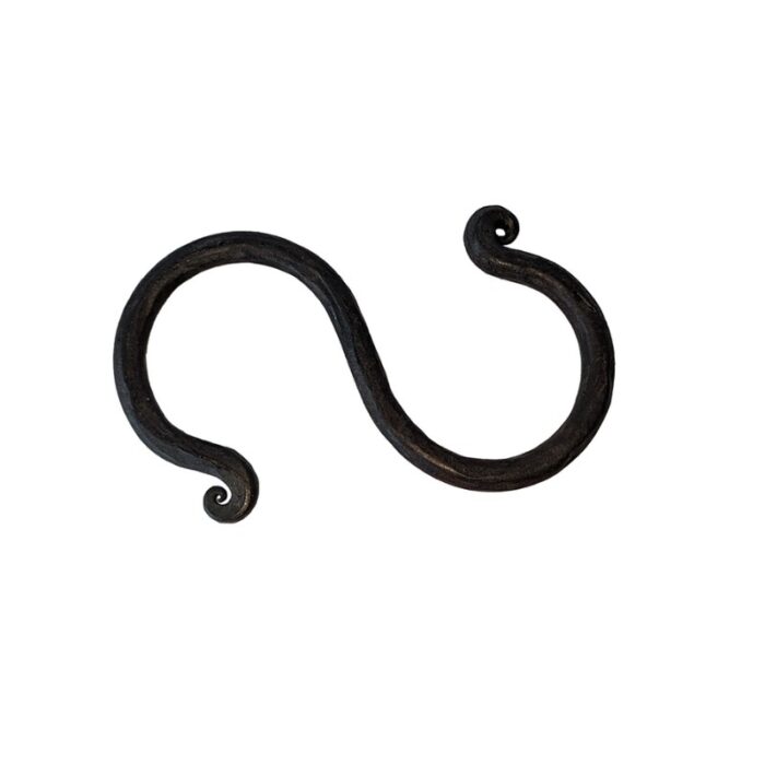 Decorative wrought iron hook with a swirling, elegant design, suitable for home decor or functional use.